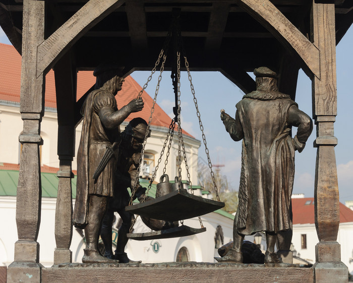 雕塑城市尺度明斯克白俄罗斯象征着明斯克主要中心工艺和贸易后的城市收到了马格德堡法律