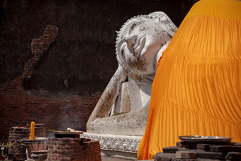 白色睡眠佛雕像什么Yai柴蒙科尔ayuttaya世界遗产网站联合国教科文组织泰国