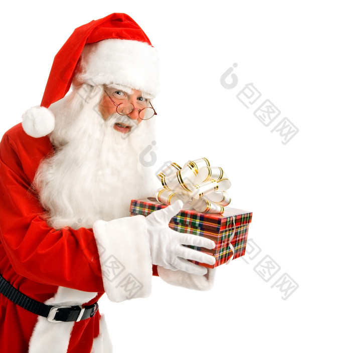 圣诞老人老人秘密带来了礼物的圣诞节白色背景广告空间