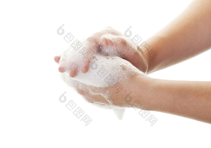 洗你的手的最好的道路防止流感感冒而且其他细菌而且病毒拍摄白色背景