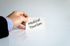 医疗旅游文本概念孤立的在白色背景