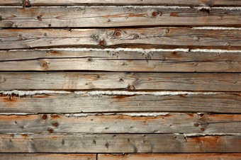 水平平行老木日志与热绝缘材料之间的他们部分木房子墙