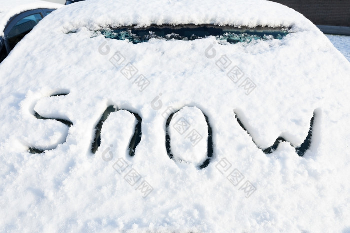 词雪挡风玻璃车冬天季节