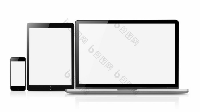 移动PC智能手机和平板电脑模型与空白屏幕孤立的白色背景概念模型Copyspace为文本概念模型