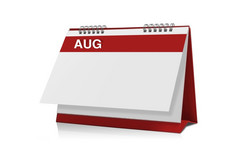 8月日历空孤立的白色背景与剪裁路径8月日历