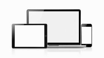移动PC智能手机和平板电脑模型与空白屏幕孤立的白色背景概念模型Copyspace为文本概念模型