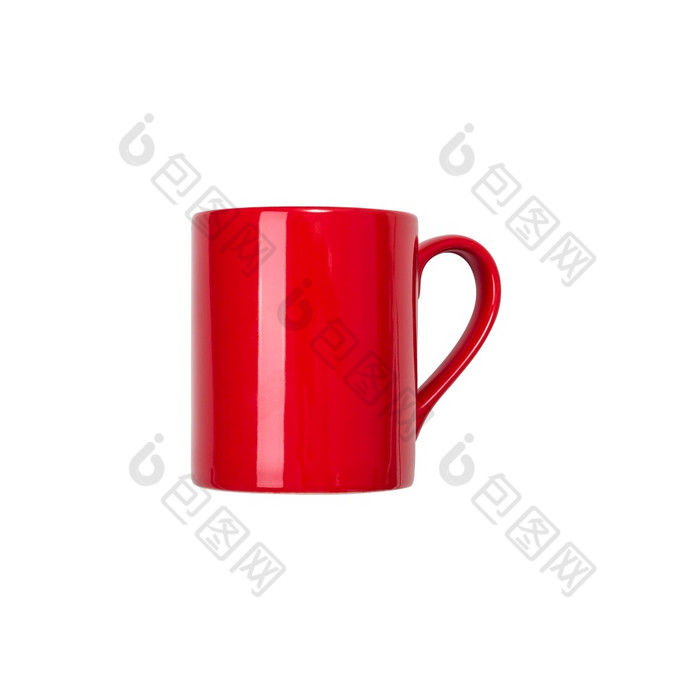 红色的咖啡杯白色背景前视图红色的咖啡杯