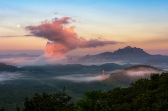 景观早....<strong>雾</strong>在的<strong>山</strong>美卫生部lampang的大多数令人惊异的<strong>雾山</strong>景观与<strong>雾</strong>