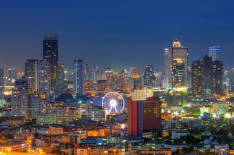 景观视图的住宅和业务区曼谷摩天轮重要的点《暮光之城》曼谷摩天轮