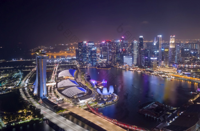 新加坡2月空中无人机视图新加坡业务区和城市玛丽娜湾湾位于的中央区域新加坡2月新加坡旅行假期新加坡