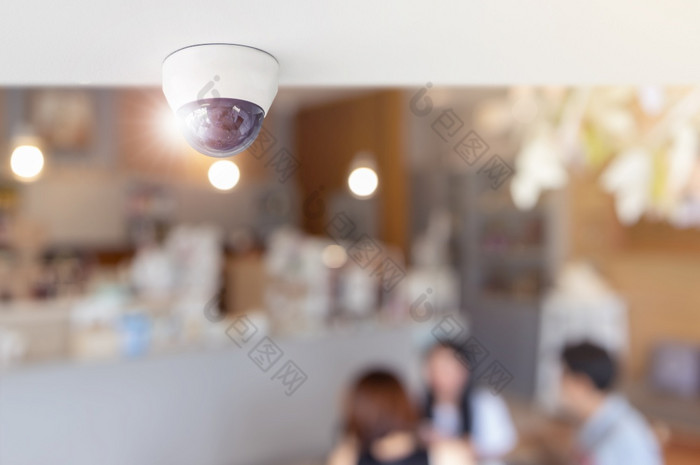 中央电视台系统安全内部餐厅监测相机安装天花板监控为保护客户餐厅概念监测和监控中央电视台
