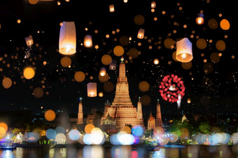 曼谷快乐新一年倒计时烟花和灯笼什么阿伦寺庙曼谷泰国寺庙黎明什么阿伦