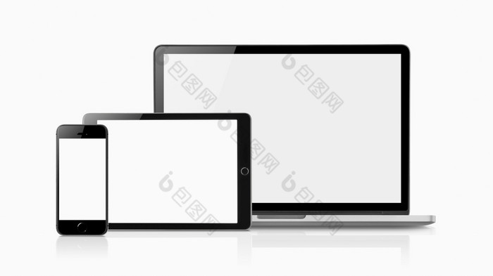 移动PC智能手机和平板电脑模型与空白屏幕孤立的白色背景概念模型Copyspace为文本概念模型