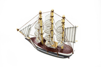 模型三桅<strong>帆船</strong>与完整的帆孤立的白色三桅<strong>帆船</strong>