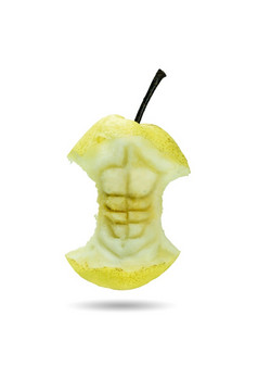 黄色的咬梨孤立的白色背景概念健康饮食黄色的咬梨