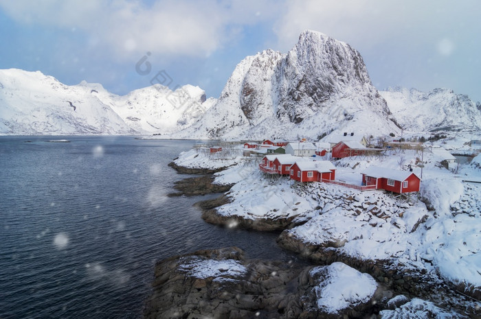 美丽的视图风景优美的罗弗敦群岛岛屿群岛冬天风景美丽的山景观冬天挪威斯堪的那维亚冬天挪威