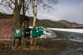 挪威邮件盒子挪威视图风景优美的罗弗敦群岛岛屿群岛冬天风景美丽的山景观冬天挪威斯堪的那维亚挪威邮件盒子