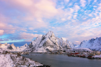 美丽的视图<strong>风景</strong>优美的罗弗敦群岛岛屿群岛冬天<strong>风景</strong>美丽的山景观冬天挪威斯堪的那维亚冬天挪威