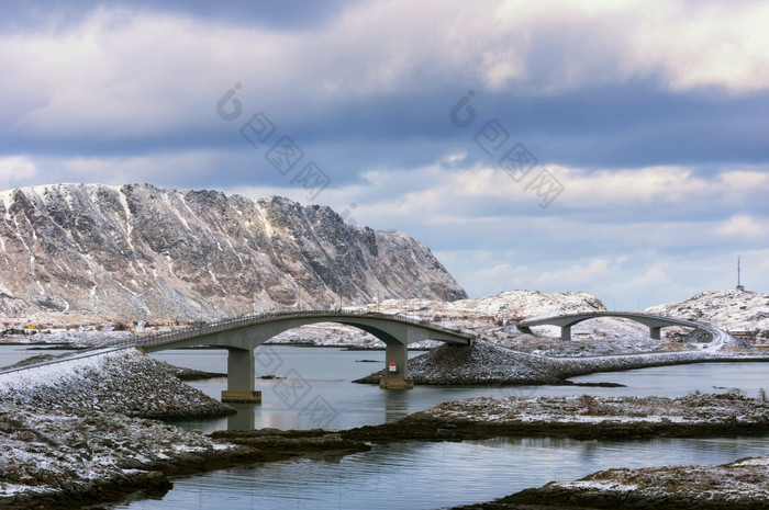 美丽的视图风景优美的罗弗敦群岛岛屿群岛冬天风景美丽的山景观冬天挪威斯堪的那维亚冬天挪威