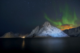 美丽的晚上视图风景优美的罗弗敦群岛岛屿群岛冬天风景美丽的山景观冬天挪威斯堪的那维亚冬天挪威
