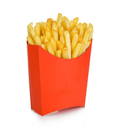 土豆薯条红色的纸箱盒子孤立的白色背景快食物