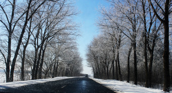 美丽的冬天景观与沥<strong>青</strong>路森林和<strong>蓝色</strong>的天空美丽的冬天景观与沥<strong>青</strong>路森林和<strong>蓝色</strong>的天空