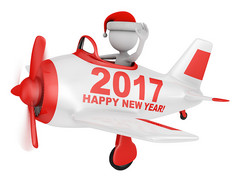 圣诞老人波他的手的飞机与的登记快乐新一年渲染