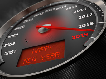 的速度计表明和的登记的屏幕快乐新一年渲染