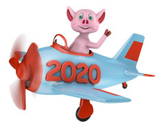小猪飞机与登记白色背景呈现