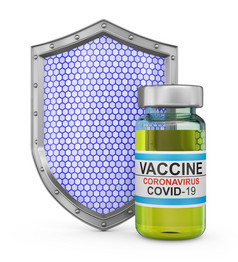 coronovirus疫苗瓶和盾渲染