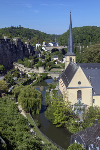 卢森堡城市要卢森堡约翰内门斯特和的墙的老小镇查看从的原因区域的城市卢森堡城市要卢森堡