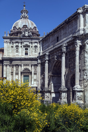 的罗马论坛罗马意大利的拱septimius西弗勒斯和的教堂圣人luca-e-martina的拱凯旋拱专用的纪念的帕提亚人胜利皇帝septimius西弗勒斯和他的两个儿子罗马论坛罗马意大利