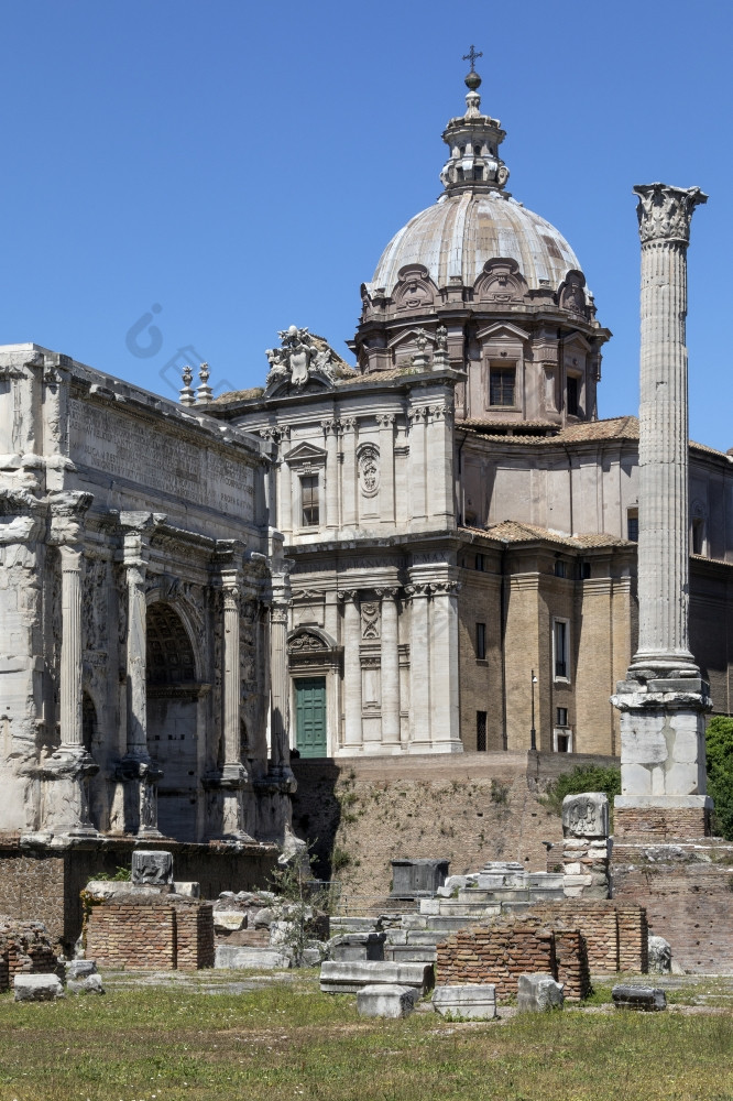 的罗马论坛罗马意大利的拱septimius西弗勒斯的教堂圣人luca-e-martina和的列Phocas的拱凯旋拱专用的纪念的帕提亚人胜利皇帝septimius西弗勒斯和他的两个儿子罗马论坛罗马意大
