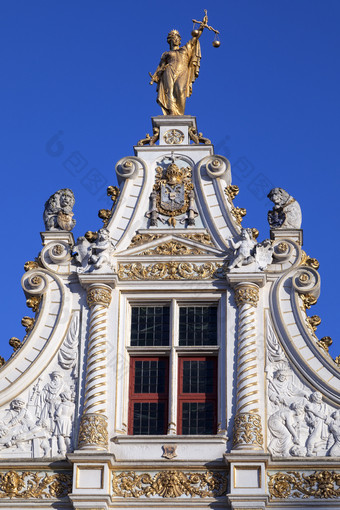 细节的联排别墅的布鲁日使用城市大厅的城市使用比利时位于伯格广场的区域的前强化城堡的中心使用日期从
