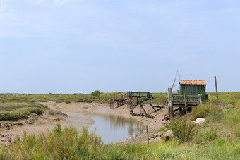 法国木牡蛎小屋的法国charente海上