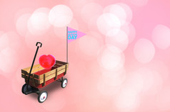心小红色的木马车与免费的空间为文本输入标志等概念情人节一天爱你