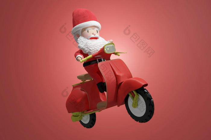 呈现圣诞老人老人骑踏板车概念假期问候卡广告促销活动横幅圣诞节背景