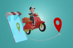 插图交付包踏板车移动电话和绿色背景订单包电子商务应用程序跟踪快递地图应用程序空白屏幕移动为文本和图形