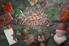 插图圣诞节出售促销活动模板概念购物在线绿色木背景复制空间为标志和文本