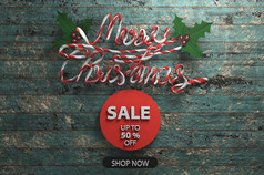 圣诞节出售促销活动模板插图快乐圣诞节文本在木背景