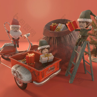 插<strong>图</strong>圣诞节出售<strong>促销活动模板</strong>概念购物在线圣诞老人老人和精灵古董踏板车复制空间为标志和文本