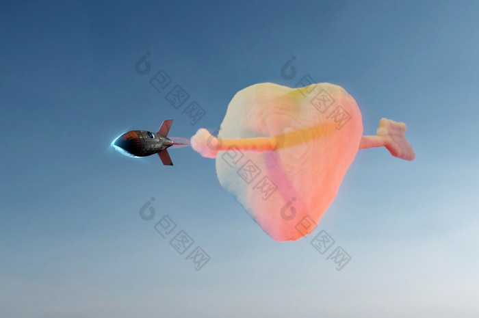 插图丘比特心箭头的形式火箭烟的想法概念使红色的心