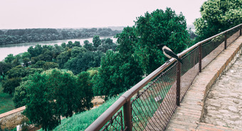 全景视图的多瑙河和萨瓦河流从的贝尔格莱德堡垒和卡莱梅格丹塞尔维亚多云的夏天一天多瑙河河附近贝尔格莱德堡垒
