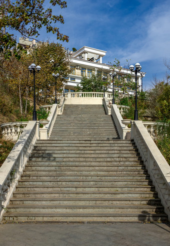 敖德萨乌克兰楼梯的海的度假胜地世外桃源敖德萨乌克兰阳光明媚的秋天一天楼梯的海敖德萨乌克兰