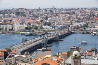 istambul火鸡前视图埃米诺努区伊斯坦布尔和加拉塔桥火鸡夏天一天前视图伊斯坦布尔城市和加拉塔桥火鸡