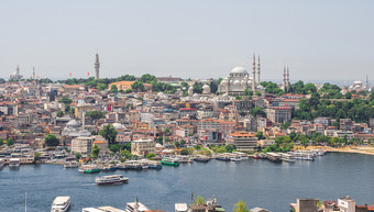 istambul火鸡前视图埃米诺努区伊斯坦布尔和码头为横跨博斯普鲁斯海峡旅行火鸡夏天一天前视图伊斯坦布尔城市和码头为横跨博斯普鲁斯海峡旅行火鸡