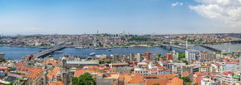 istambul火鸡<strong>大全</strong>景前视图埃米诺努区伊斯坦布尔与加拉塔和阿塔土尔克桥梁夏天一天前全景视图伊斯坦布尔城市火鸡