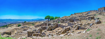 废墟的古老的希腊城市帕加马火鸡大大小全景视图阳光明媚的夏天一天废墟的帕加马古老的城市火鸡