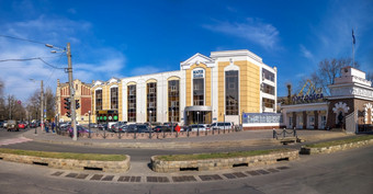 敖德萨乌克兰海关广场和敖德萨商业海港口敖德萨乌克兰阳光明媚的春天一天海关广场和敖德萨商业海港口敖德萨乌克兰