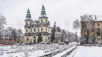 疾病乌克兰教堂的完美无暇的概念的祝福维珍玛丽ternopol乌克兰雪冬天早....雪冬天早....疾病乌克兰